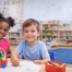 Kids playing with math blocks